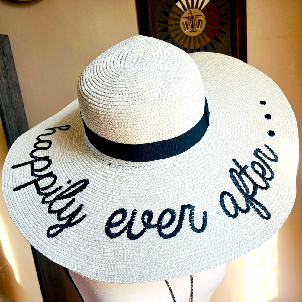 Sub Wedding hat! Super fun and elegant White Sun Hat with Black Band for bride